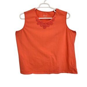 Denim & Co. Womens Embroidered Coral Tank Top 2X Cotton Beach Vacation Resort